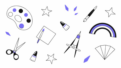 Art and Craft Supplies Collection Doodle Style.
