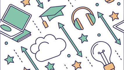 Digital Learning Education Technology Icons Seamless Pattern.