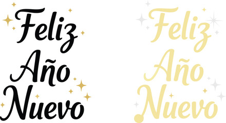Stylish happy new year lettering in Spanish with festive star accents perfect for holiday greetings and celebrations