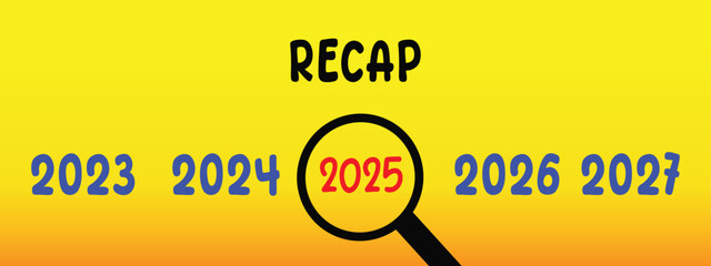 Vector illustration concept summary 2025 to summarize events that occurred in 2025 with a flat design. Social media, happy new year, magnifying glass, typography.