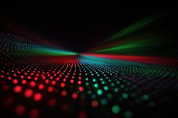 Abstract Digital Dot Pattern Flowing Across Black Background with Red Green and Blue Colors