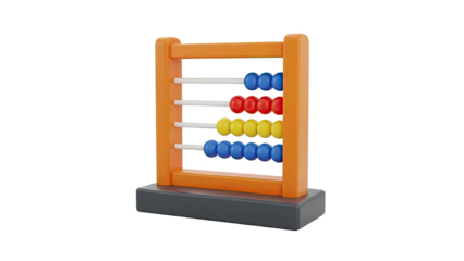 Colorful Wooden Abacus with Blue Red and Yellow Beads on transparent background