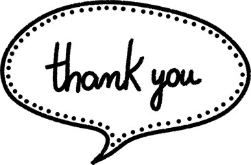 Black speech bubble icon with thank you message in handwritten font expressing gratitude and appreciation in a minimalist design concept, hand calligraphy