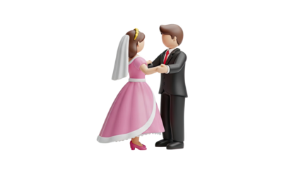 Couple dancing in wedding attire on transparent background