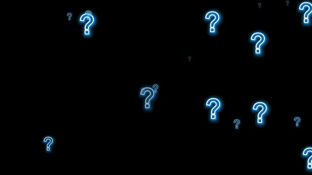 Gowing blue question marks floating in the dark space. business concept.