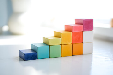 Obraz premium Multicolored blocks stacked in a stair pattern colorful stairs cubes
