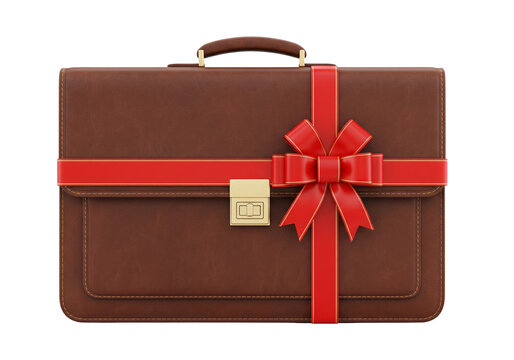 Classic Leather Briefcase Elegantly Wrapped as a Special Gift with Red Ribbon
