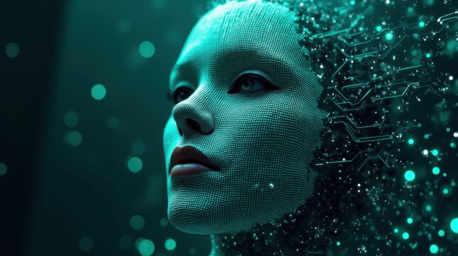Face in a PCB printed circuit board, transhumanism, singularity, universe simulation hypothesis, AI artificial intelligence 
