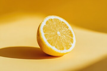 Half Lemon Cross Section on Yellow Surface with Strong Shadows