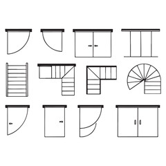 Type of stairs and type of doors, architectural elements for the floor plan vector © MDMONIR