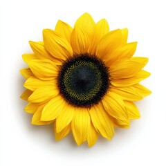 Isolated Sunflower Blossom With Yellow Petals And Dark Center Against White Background