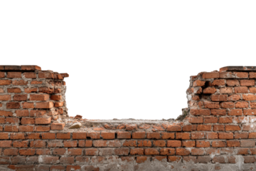 Broken red brick wall with large hole against black background image, Isolated On White Background, Png Transparent