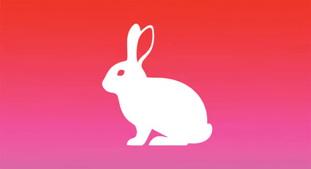 Obraz premium Minimalist White Rabbit Silhouette on Vibrant Pink and Red Gradient