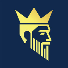 geometric king logo icon, royal crown symbol in flat style, royal king head logo
