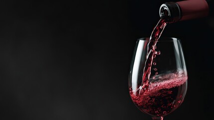 Pouring Red Wine into Glass Against Dark Background In Studio Shot