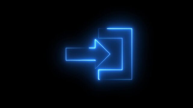 Neon blue color login sign animation icon glowing right arrow login account profile icon with black background