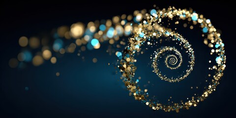 Swirling Golden and Teal Light Particles Against a Deep Blue Background, creating a Dynamic and Elegant Abstract Composition with a Touch of Sophistication