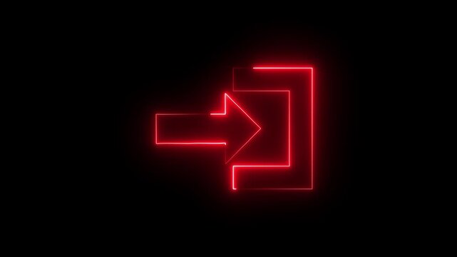 Neon red color login sign animation icon glowing right arrow login account profile icon with black background