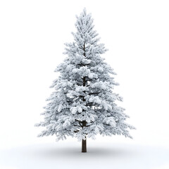 Snowy pine tree standing alone in winter landscape