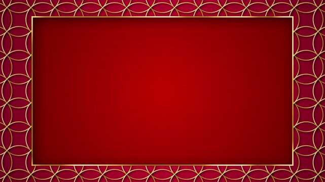 Lunar New Year Background with Gold Circle Pattern with Golden Border Red Text Box Shining Animation - 4K Horizontal Video 20 seconds