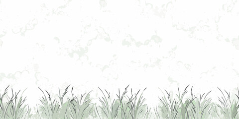 Minimalist watercolor illustration of grassy field with a blurred white backdrop