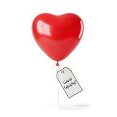 Red heart balloon with Grand Opening tag for business promotions