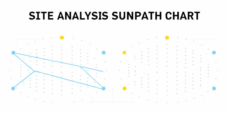 A site analysis sunpath chart displaying directional sunlight patterns and potential shadows