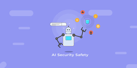 Intelligent robot activates digital shield to safeguard data, networks and platforms from cyber security threats. AI safety and governance.
