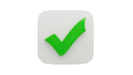 Green checkmark on a rounded white square icon on transparent background