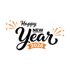Happy New Year 2026 Modern Typography with Fireworks Illustration on White Background