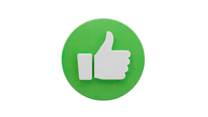 Green circle with white thumbs up icon on transparent background