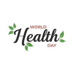 World Health Day Typography Logo with Green Leaves Illustration
