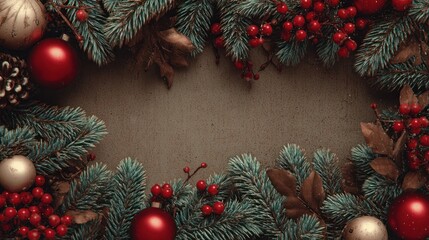 A close-up of a festive picture frame with a holiday border,