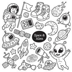 Cute Alien & Space Doodle Illustration Art Collection Pack
