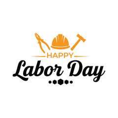 Happy Labor Day Typography Design with Helmet and Tools Illustration