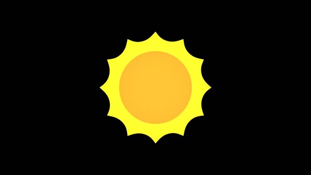 Animation of a rotating cartoon sun on a black background is suitable for additional animation in cartoons that require cartoon-style sun animation