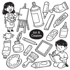 Cute Art & Creative Tools Doodle Illustration Art Collection Pack