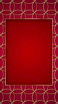 Lunar New Year Background with Gold Circle Pattern with Golden Border Red Text Box Shining Animation - 4K Vertical Video 20 seconds