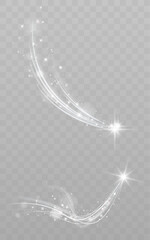 White glowing shooting star light trail with sparkles on transparent dark background. © NAUM