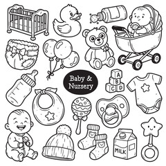 Cute Baby & Nursery Doodle Illustration Art Collection Pack