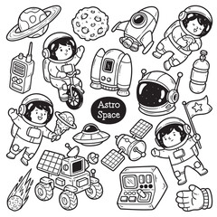 Cute Astronaut Poses Doodle Illustration Art Collection Pack