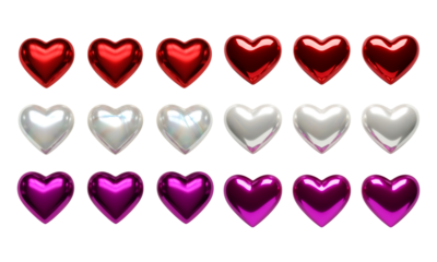 Valentine conversation heart set 3d glossy hearts isolated on transparent background
