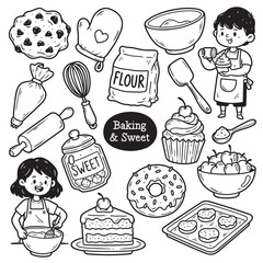 Cute Baking & Sweet Treats Doodle Illustration Art Collection Pack