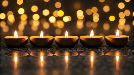 Five lit candles in a row