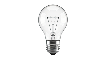 Clear Incandescent Light Bulb with Metal Base on transparent background