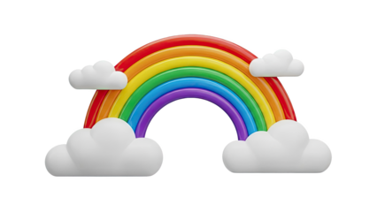 Colorful Rainbow Arch with Fluffy Clouds on transparent background