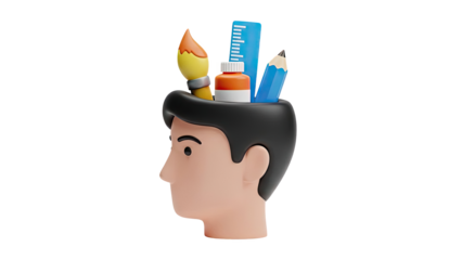 Creative Mind Icon with Art Supplies on transparent background