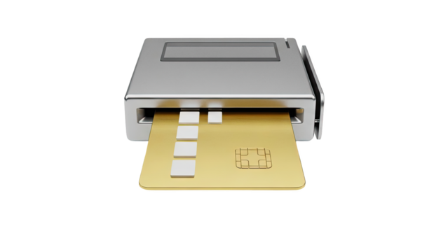 Credit Card Payment Terminal with Gold Card on transparent background - Powered by Adobe