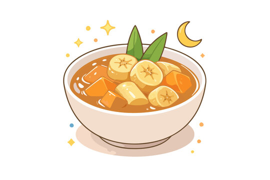 Kolak Pisang Illustration Traditional Indonesian Dessert for Ramadan