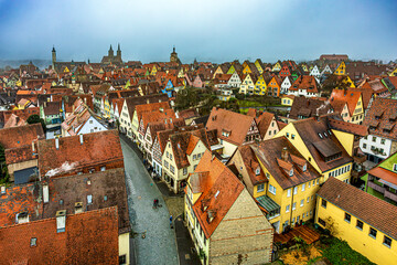 Colourful old town street in Rothenburg